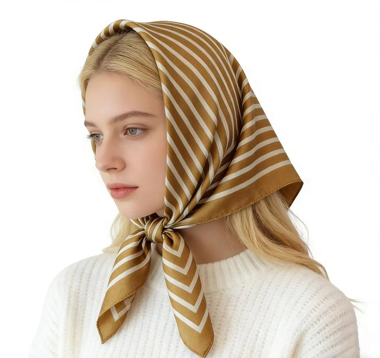 Caramel Stripe Print Square Scarf