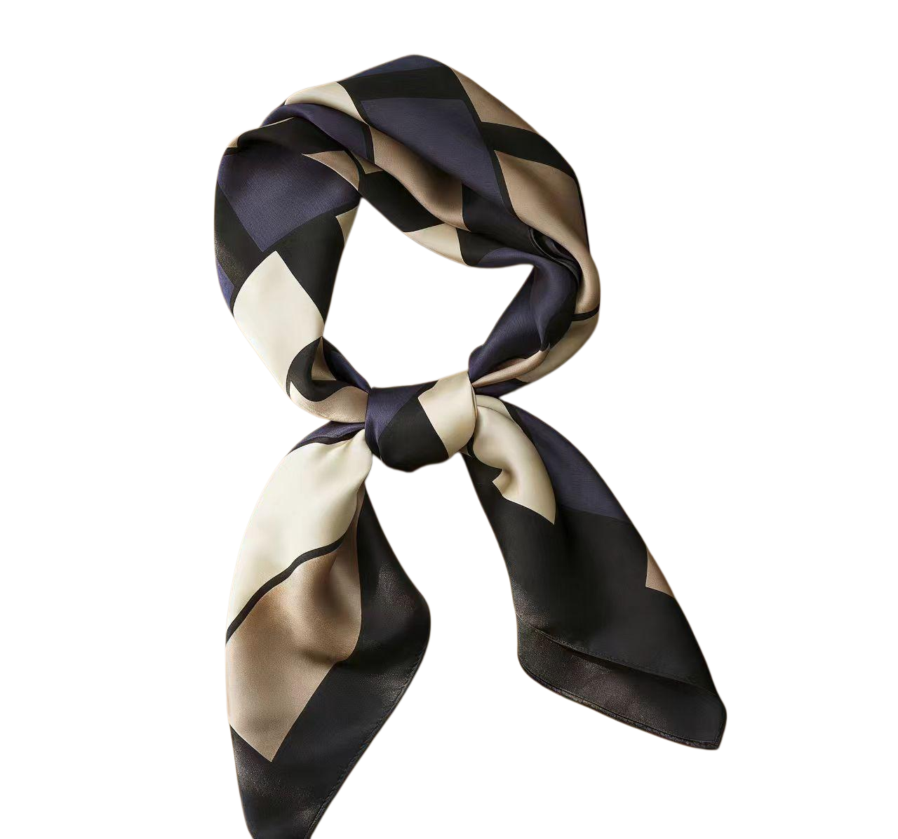 Navy and Beige Colorblock Square Scarf,