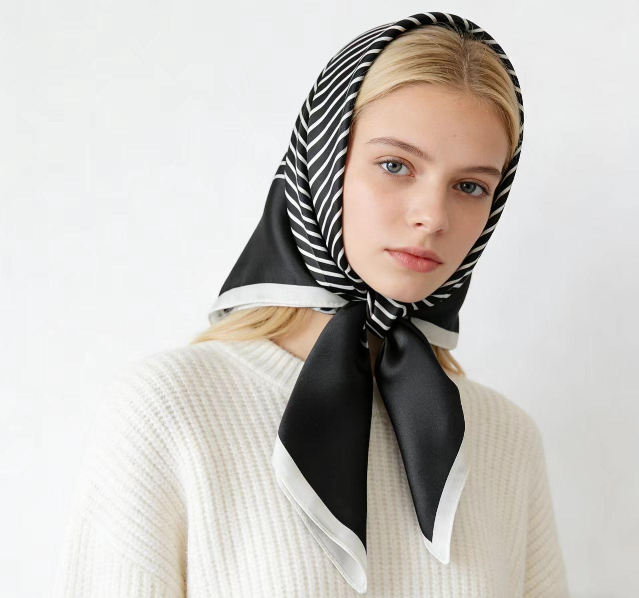 Black and White Stripe Square Scarf