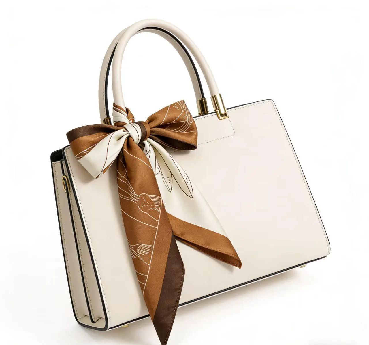 Caramel and Ivory Line Art Square Scarf