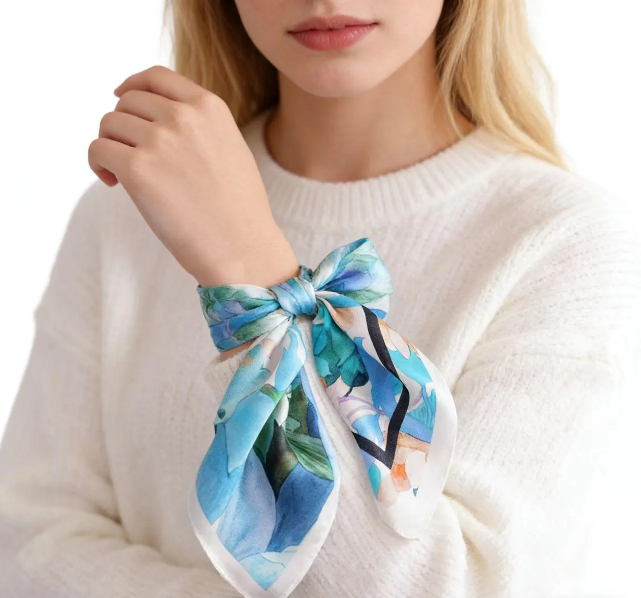 Blue multicolored botanical floral print scarf