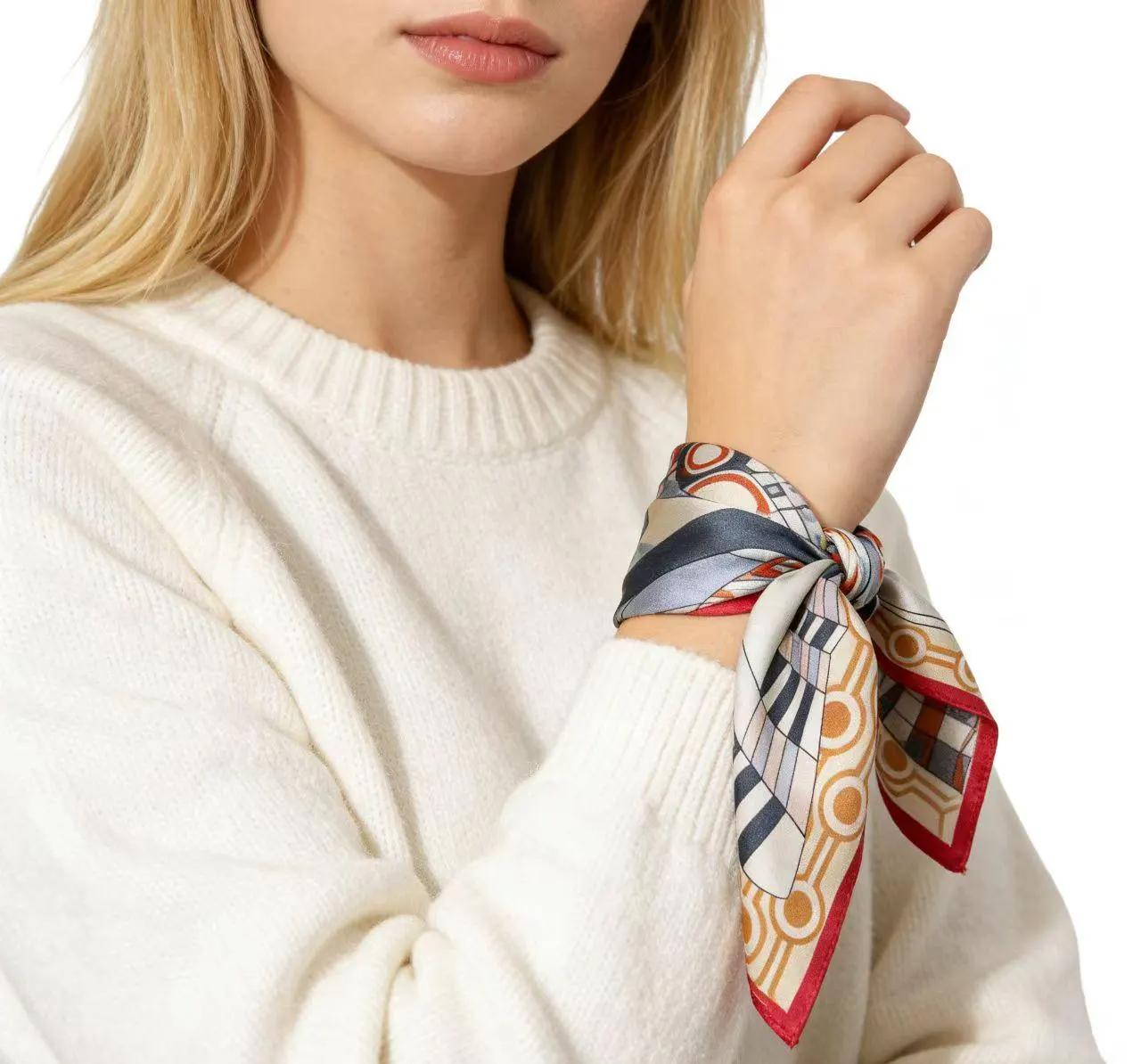 Geometric Tricolor Printed Square Scarf