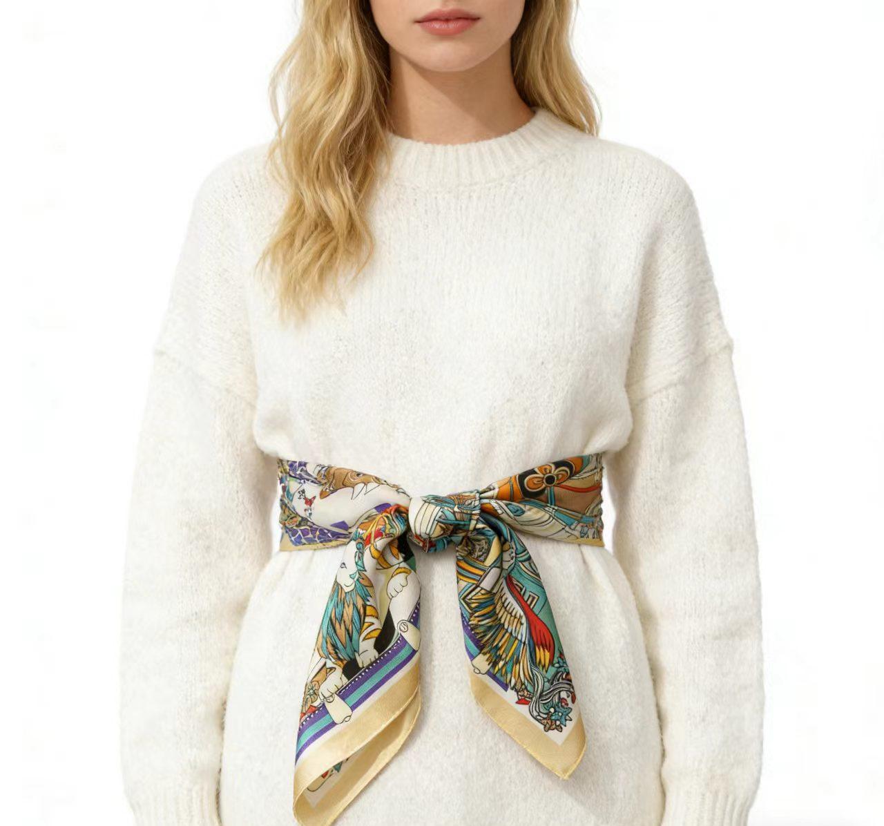 Vintage Inspired Illustrated Square Scarf