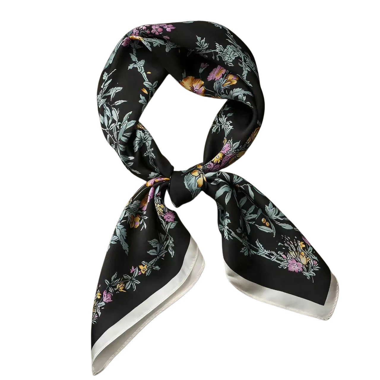 Dark floral print silk scarf