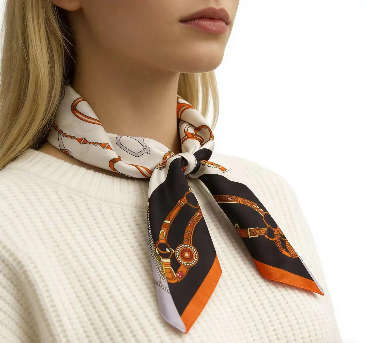 Ivory Equestrian Chain Print Square Scarf